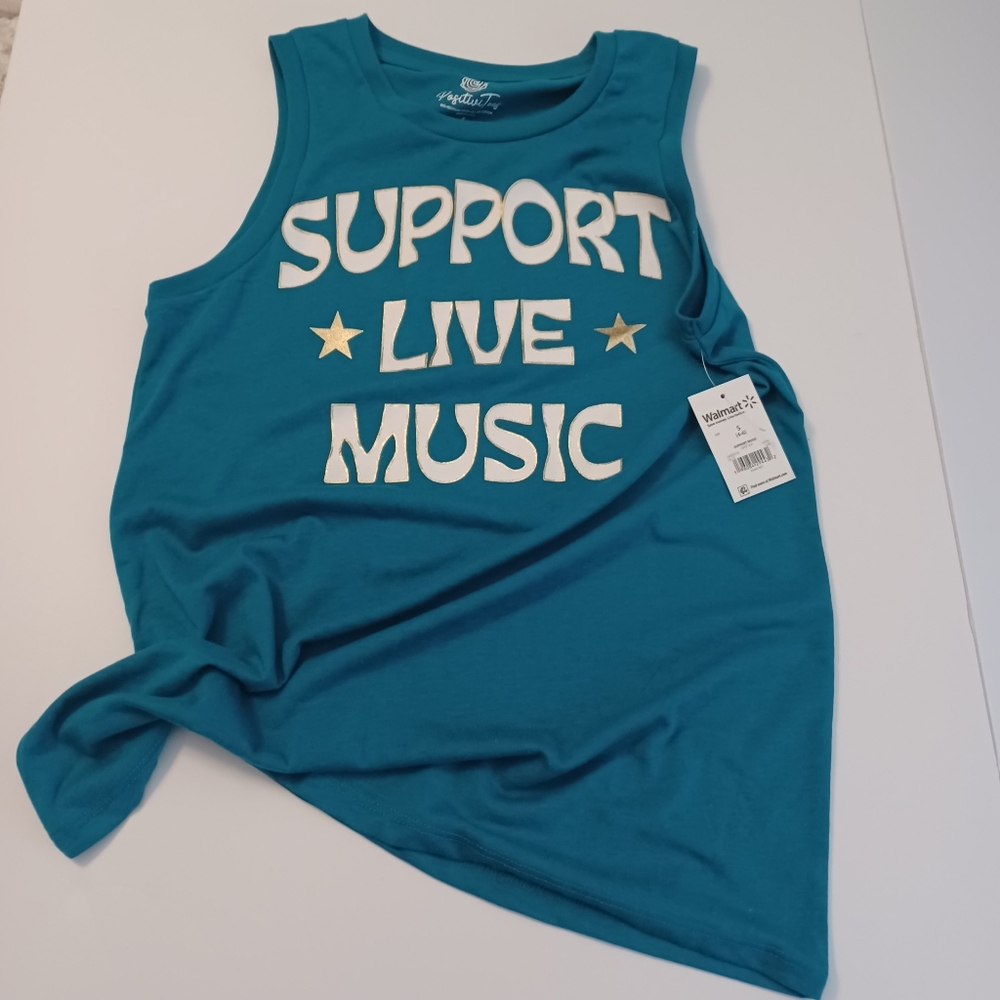 Positivitees Sleeveless Tee Tank Support Live Music Sz S